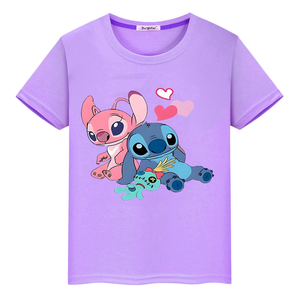 t shirt for kids boy 10years Print 100%Cotton disney stitch anime Tops Stitch Disney Kawaii Short pride tshirt y2k girls clothes