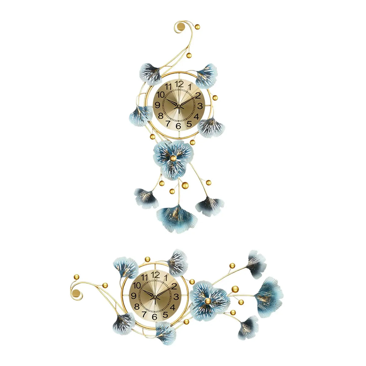 European Wall Hanging Clocks Light Luxury Mute Metal Art Ginkgo Leaf for Dining Room Hotel Cafe Decor