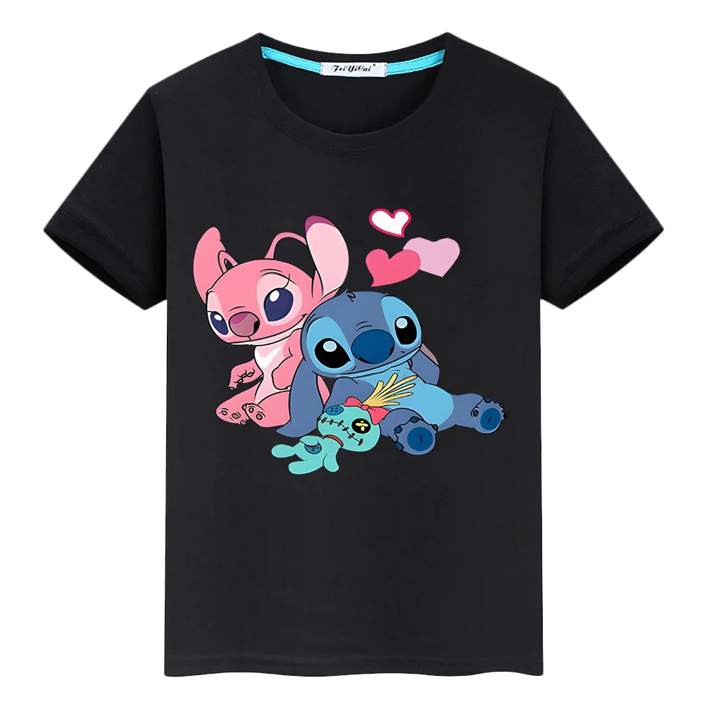 t shirt for kids boy 10years Print 100%Cotton disney stitch anime Tops Stitch Disney Kawaii Short pride tshirt y2k girls clothes