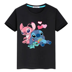 t shirt for kids boy 10years Print 100%Cotton disney stitch anime Tops Stitch Disney Kawaii Short pride tshirt y2k girls clothes