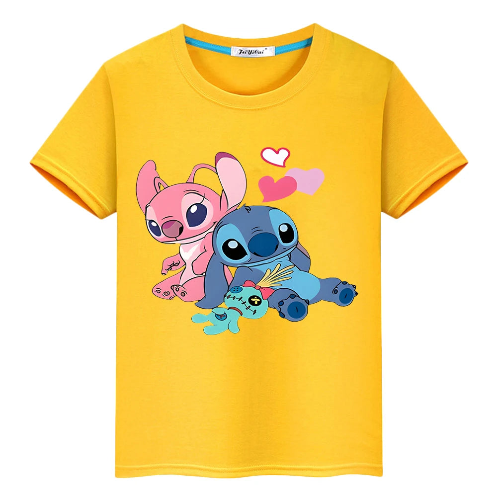 t shirt for kids boy 10years Print 100%Cotton disney stitch anime Tops Stitch Disney Kawaii Short pride tshirt y2k girls clothes
