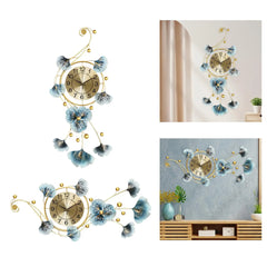European Wall Hanging Clocks Light Luxury Mute Metal Art Ginkgo Leaf for Dining Room Hotel Cafe Decor