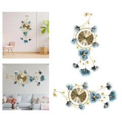 European Wall Hanging Clocks Light Luxury Mute Metal Art Ginkgo Leaf for Dining Room Hotel Cafe Decor