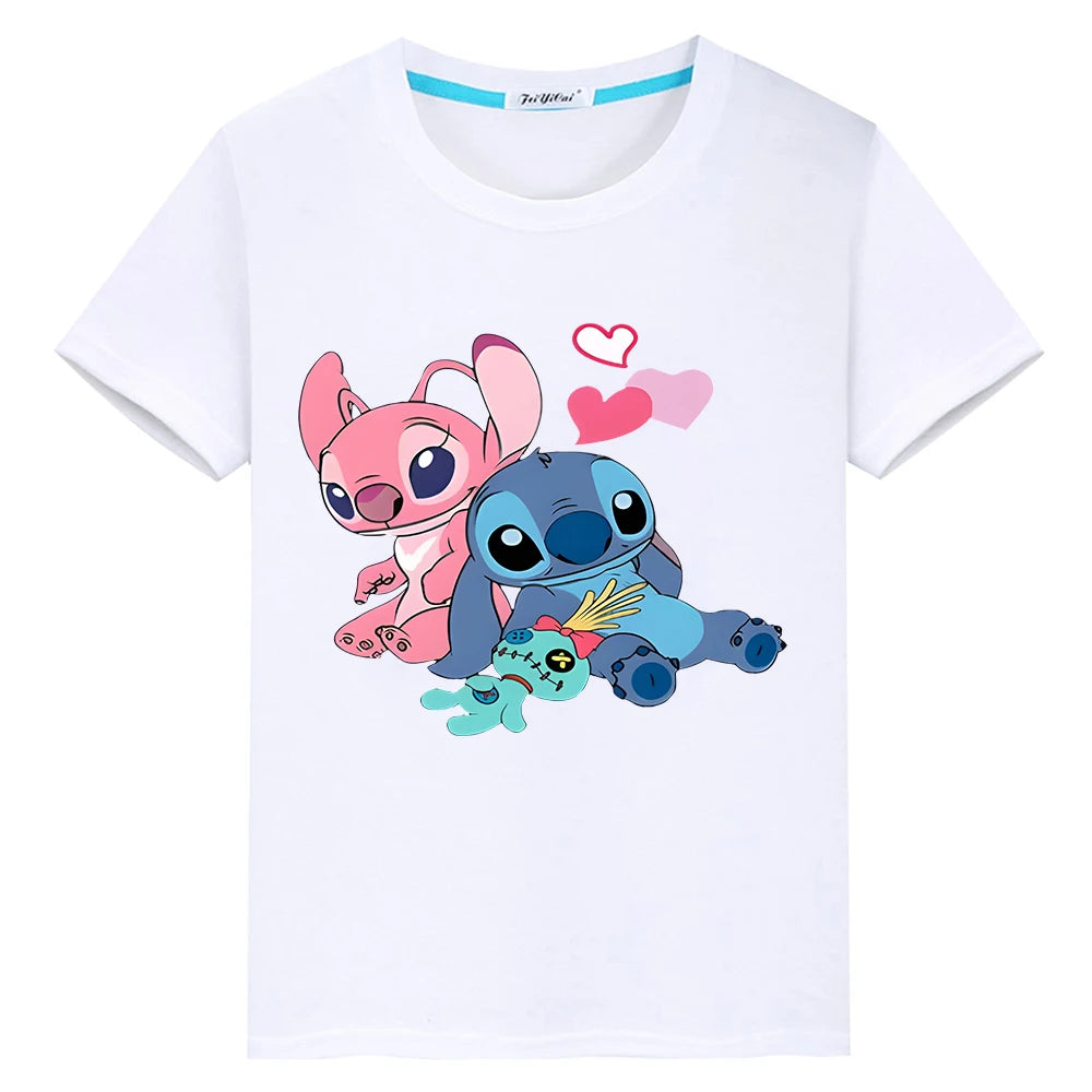 t shirt for kids boy 10years Print 100%Cotton disney stitch anime Tops Stitch Disney Kawaii Short pride tshirt y2k girls clothes