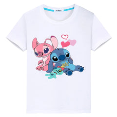 t shirt for kids boy 10years Print 100%Cotton disney stitch anime Tops Stitch Disney Kawaii Short pride tshirt y2k girls clothes