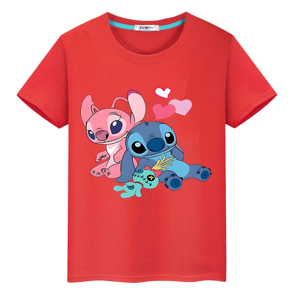 t shirt for kids boy 10years Print 100%Cotton disney stitch anime Tops Stitch Disney Kawaii Short pride tshirt y2k girls clothes