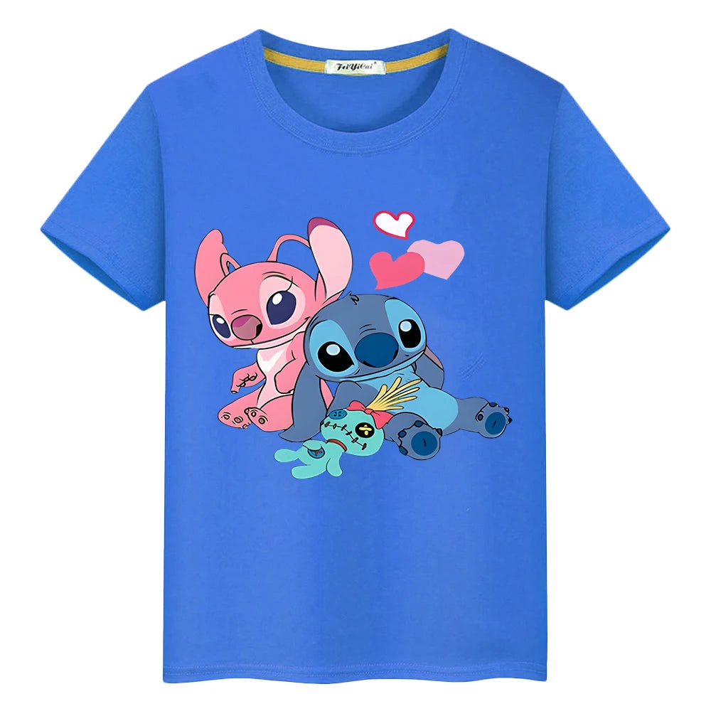 t shirt for kids boy 10years Print 100%Cotton disney stitch anime Tops Stitch Disney Kawaii Short pride tshirt y2k girls clothes